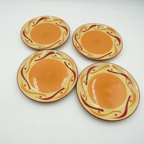 Southern Living Salad Plats Set 4 Ceramic Siena Gail Pittman Orange Yellow Swirl - Picture 1 of 6